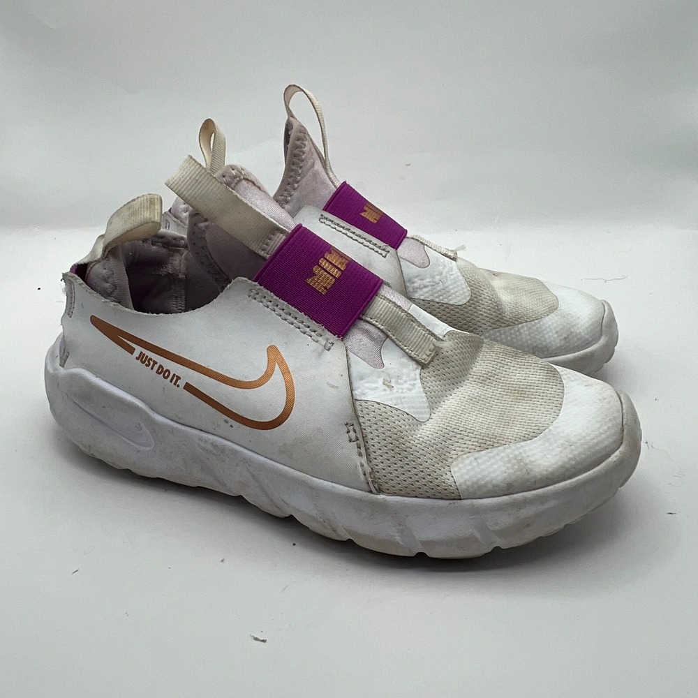 Nike Flexrunner 2 Kids White Purple Gold Slip On Running Shoes Girls 1y - Picture 3 of 5